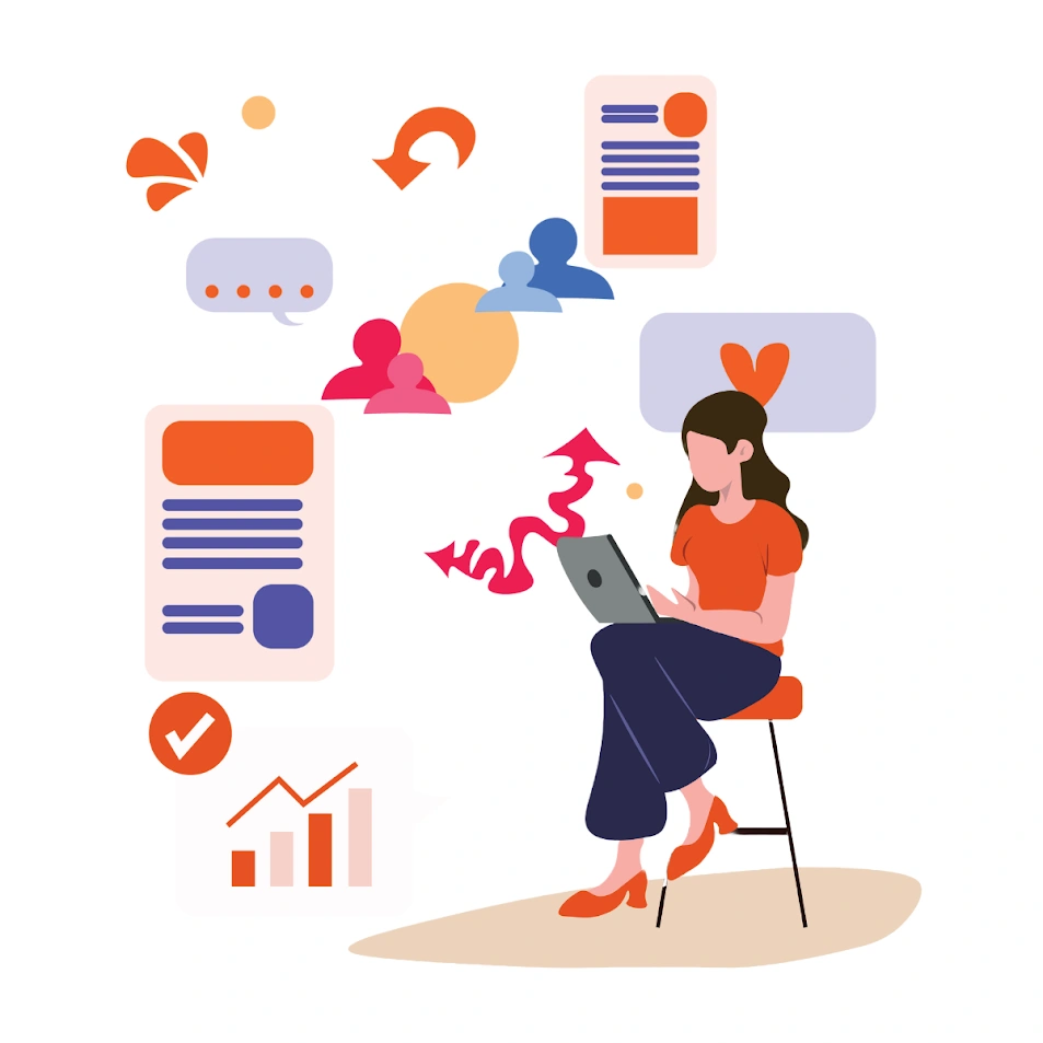 Vector illustration of woman using laptop